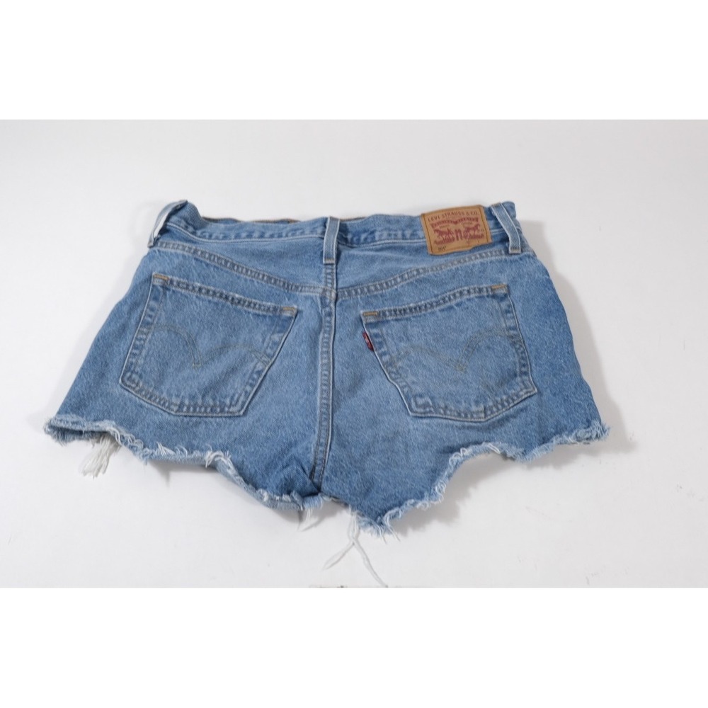 Levi Denim Shorts Womens 29 Blue 501 Original Cut Off Distressed Frayed Cotton - Picture 2 of 9